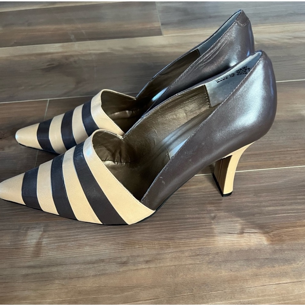 Women's Two-Tone Pointed Toe Pumps - Beige and Dark Brown